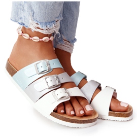 Pantuflas de piel perfilada Big Star HH274587 Turquesa-Plata blanco azul