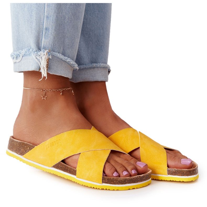 Pantuflas de Piel Perfilada Big Star HH274596 Amarillo