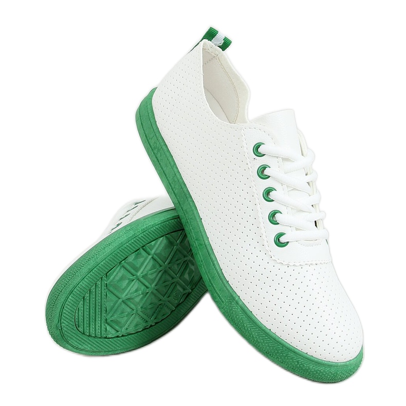 Zapatillas de mujer con cordones, blancas y verdes LA44 Green blanco