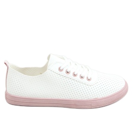 Zapatillas de mujer con cordones, blancas y rosa LA44 Pink blanco