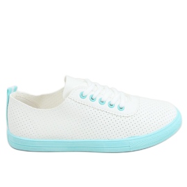 Zapatillas de mujer con cordones, blancas y azules LA44 Blue blanco
