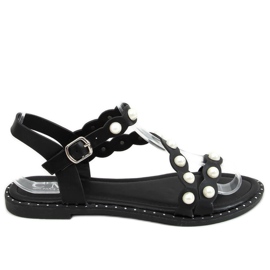 Negro Sandalias con perlas 55-55 Negro