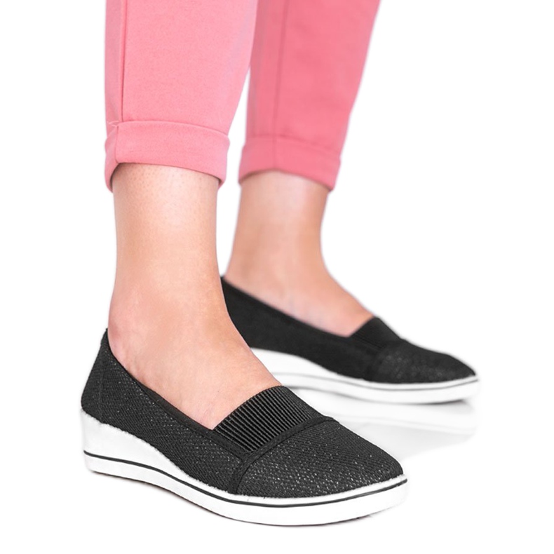 Bailarinas negras brillantes en la cuña Glam Star negro