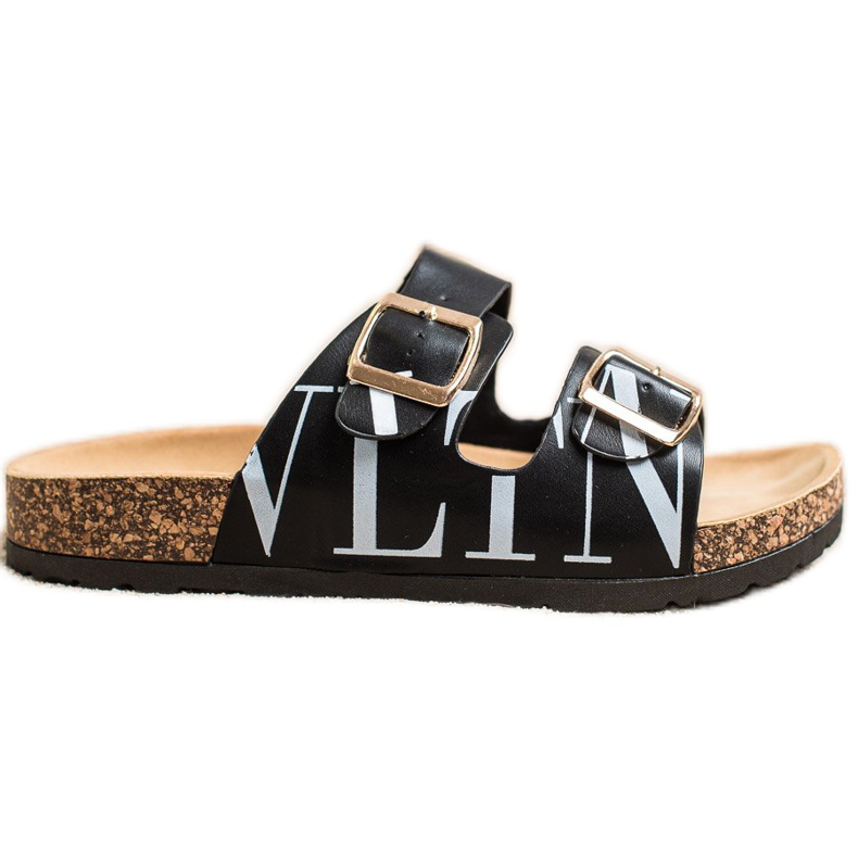 SHELOVET Zapatillas cómodas de piel ecológica negro