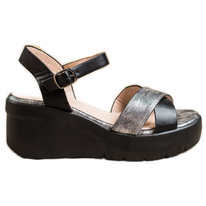 Small Swan Sandalias de cuña negro gris Small Swan Sandalias de cuña negro gris