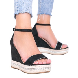 Sandalias de cuña negras con circonita Sun Sparrow negro