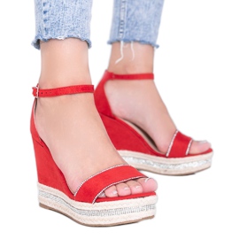 Sandalias de cuña rojas con circonita Sun Sparrow rojo