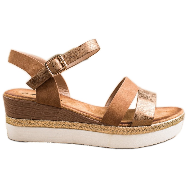 SHELOVET Sandalias ligeras con tacón de cuña marrón dorado