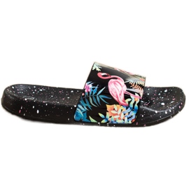 Bona Chanclas de moda con un flamenco negro multicolor Bona Chanclas de moda con un flamenco negro multicolor