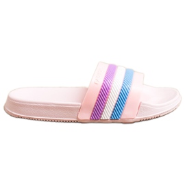 Bona Pantuflas con Rayas de Colores rosado