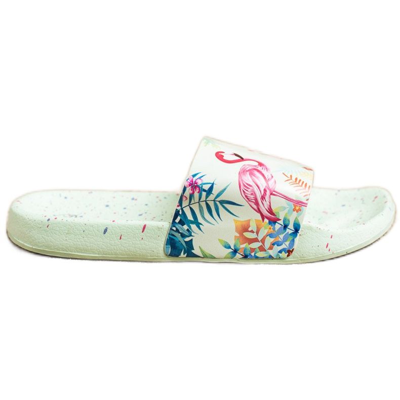 Bona Chanclas de moda con un flamenco verde Bona Chanclas de moda con un flamenco verde