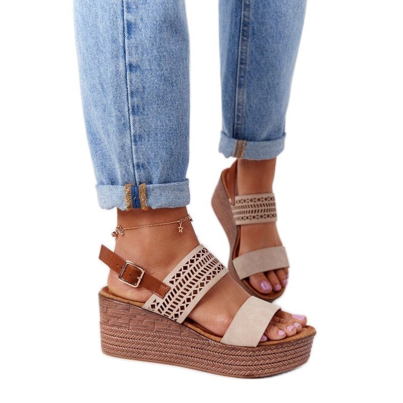 S.Barski Sandalias de cuña caladas S. Barski GD-47 Beige