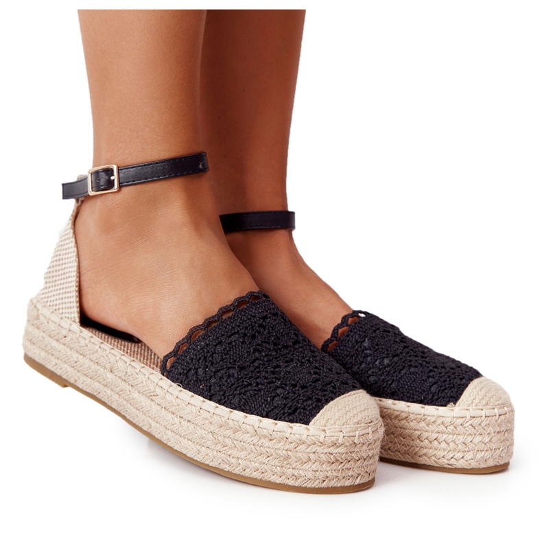 Alpargatas De Encaje En Una Plataforma Larissa Negra Trenzada beige negro