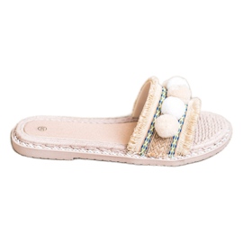 SHELOVET Pantuflas con Pompones marrón