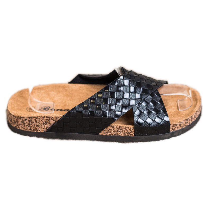Bona Zapatillas cómodas de piel ecológica negro
