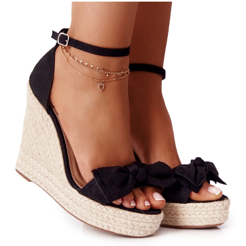 Sandalias de cuña negras con trenzas negras ¡Adelante! negro