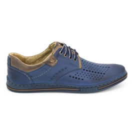 Polbut Zapatos de piel para hombre 402 verano azul marino con marrón