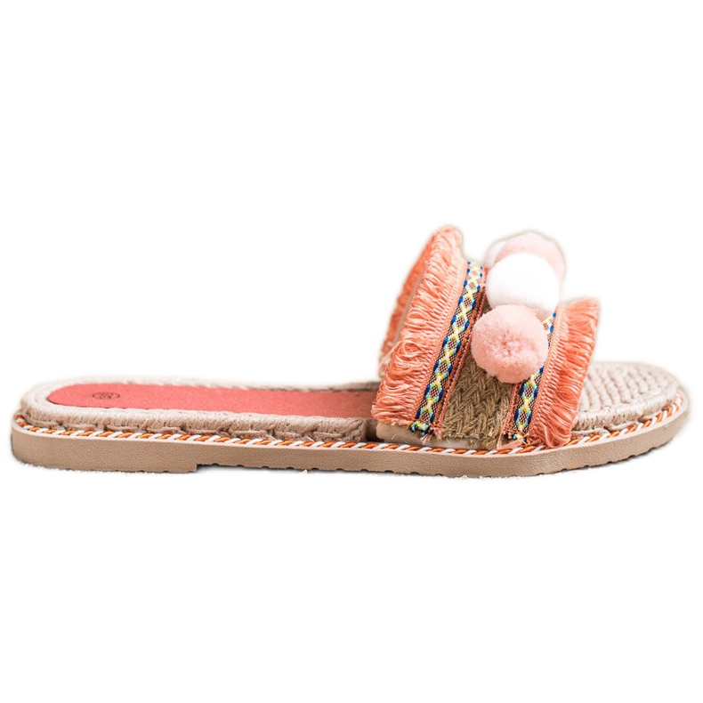 SHELOVET Zapatillas con pompones naranja