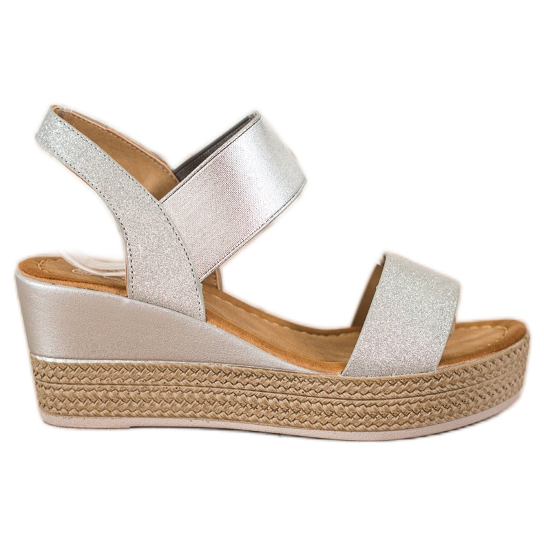 Camo Elegantes sandalias de cuña con purpurina plata gris
