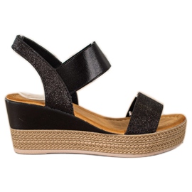 Camo Elegantes sandalias de cuña con purpurina negro