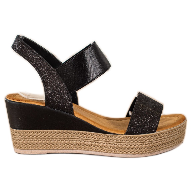 Camo Elegantes sandalias de cuña con purpurina negro