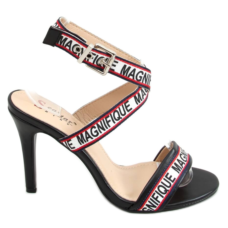 Sandalias negras de tacón alto LL-170P Negro blanco Sandalias negras de tacón alto LL-170P Negro blanco