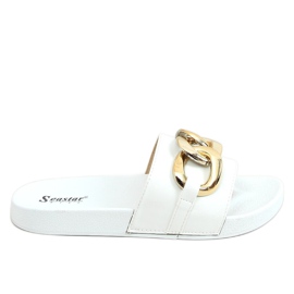 Blanco CK203 Pantuflas blancas con cadena