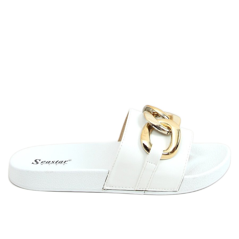 Blanco CK203 Pantuflas blancas con cadena