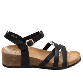 Sandalias negras con cuña de corcho H072 Negro