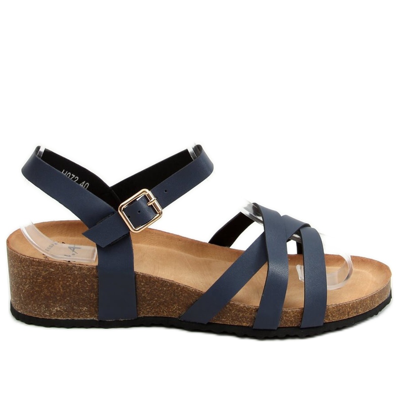Sandalias con cuña de corcho azul marino H072 Azul
