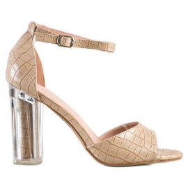 Renda Sandalias Con Tacón Transparente beige