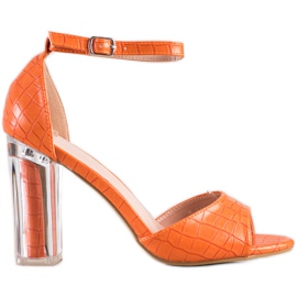 Renda Sandalias Con Tacón Transparente naranja