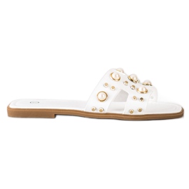 SHELOVET Zapatillas de moda con diamantes de imitación blanco
