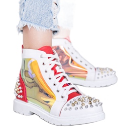Botas transparentes blancas y rojas con tachuelas Lea blanco rojo
