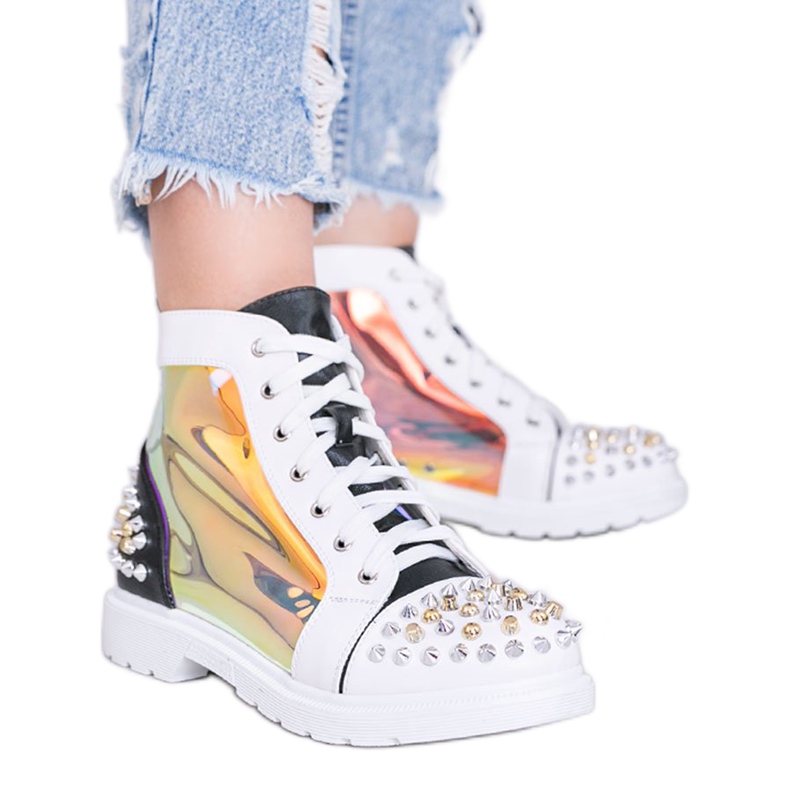 Botas transparentes en blanco y negro con tachuelas Lea Botas transparentes en blanco y negro con tachuelas Lea