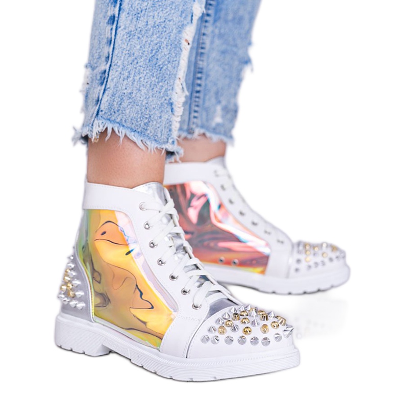 Botas transparentes blancas y plateadas con tachuelas Lea blanco plata Botas transparentes blancas y plateadas con tachuelas Lea blanco plata