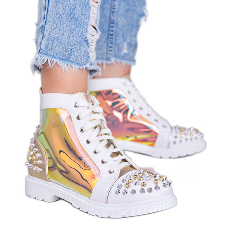 Botas transparentes blancas y doradas con tachuelas Lea blanco