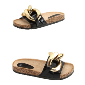 Pantuflas negras con cadena gruesa negra CK201 Negra negro Pantuflas negras con cadena gruesa negra CK201 Negra negro
