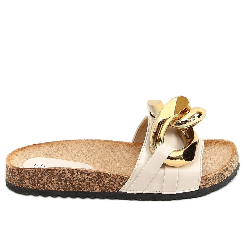 Pantuflas beige con cadena gruesa CK201 Beige