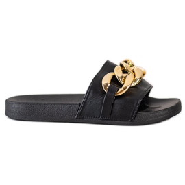 SHELOVET Pantuflas Negras Con Adorno negro