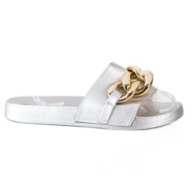 SHELOVET Pantuflas Plateadas Con Adorno plata