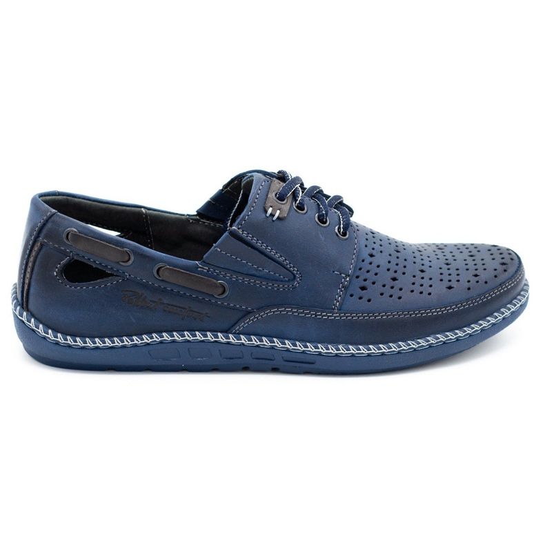 Polbut Zapatos de hombre, mocasines calados J69L azul marino