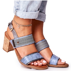 Sandalias de Mujer con Tacón Alto de Corcho, Azul