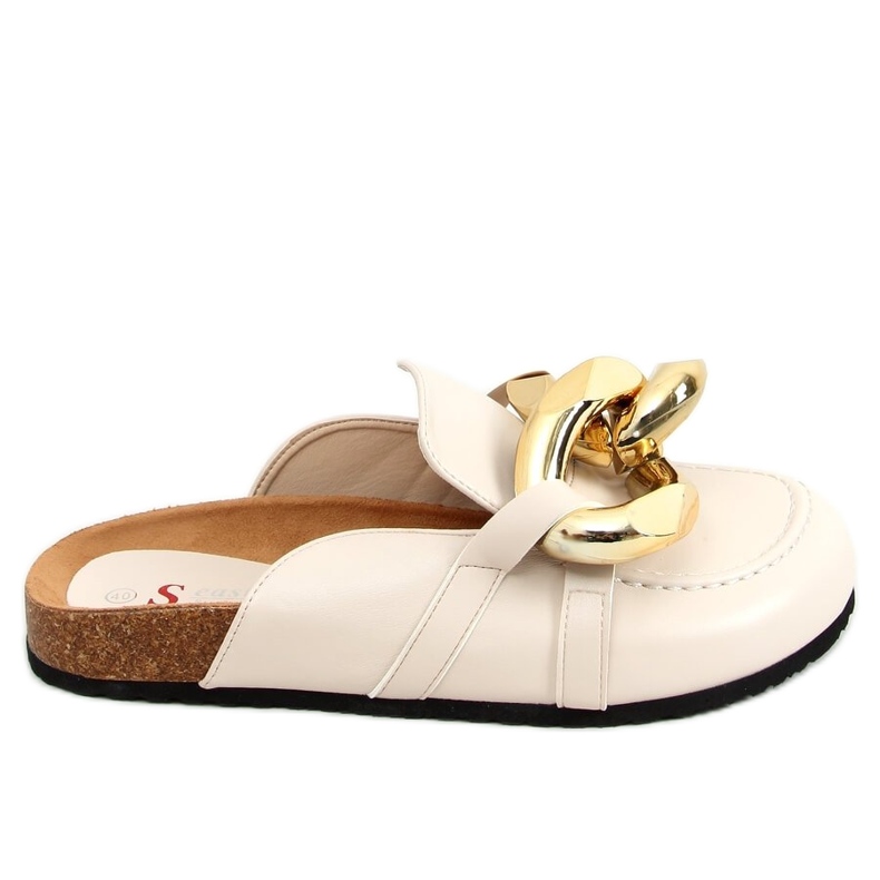 T397 Pantuflas beige beige con cadena gruesa