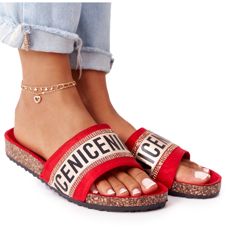 Chanclas Rojas De Corcho Con Circonita Be Nice rojo