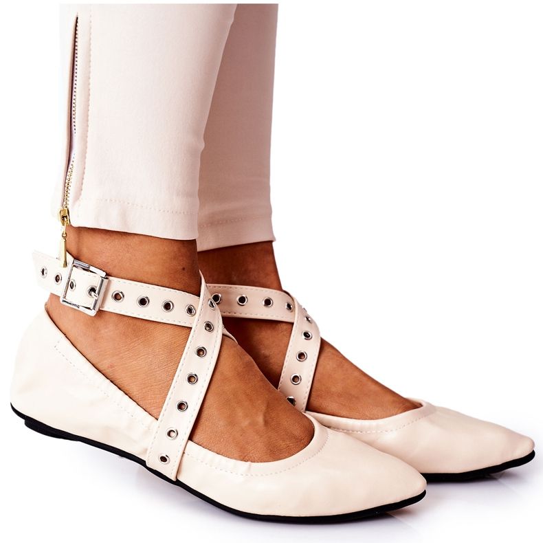 Bailarinas Plegables Piel Lu Boo Beige