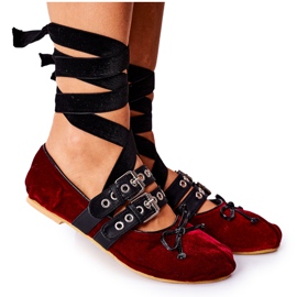Bailarinas De Terciopelo Atadas Lu Boo Burdeos rojo