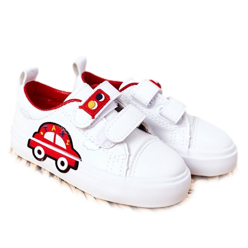 Apawwa Deportivas Infantiles Con Velcro Taxi Blanco y Rojo Apawwa Deportivas Infantiles Con Velcro Taxi Blanco y Rojo