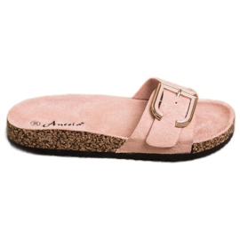Anesia Paris Pantuflas casuales de gamuza rosado