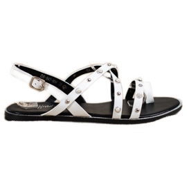 Goodin Sandalias planas con pedrería blanco